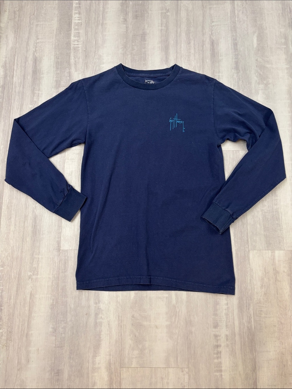 Guy Harvey Navy Long Sleeve Tee with Small Teal Logo